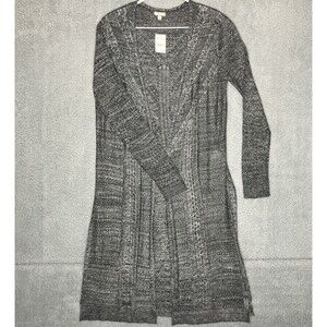 Eyeshadow Women’s Cardigan XL Long Duster Heather Gray Open Knit NWT